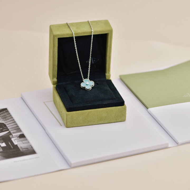Preowned Van Cleef & Arpels Vintage Alhambra 2022 Holiday Diamond Blue Celadon Sèvres Porcelain Pendant