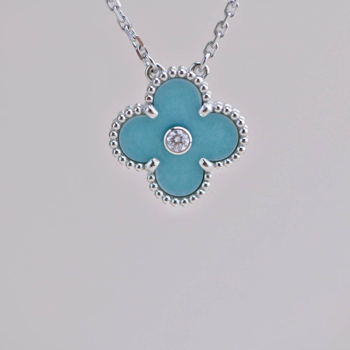 Preowned Van Cleef Vintage Alhambra 2022 Holiday Diamond Blue Celadon Sèvres Porcelain Pendant