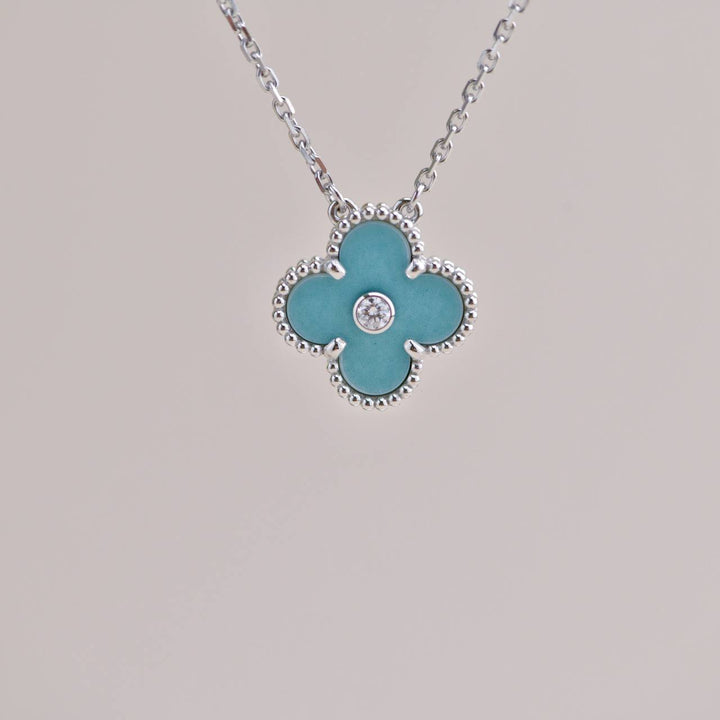 Second Hand Van Cleef Vintage Alhambra 2022 Holiday Diamond Blue Celadon Sèvres Porcelain Pendant