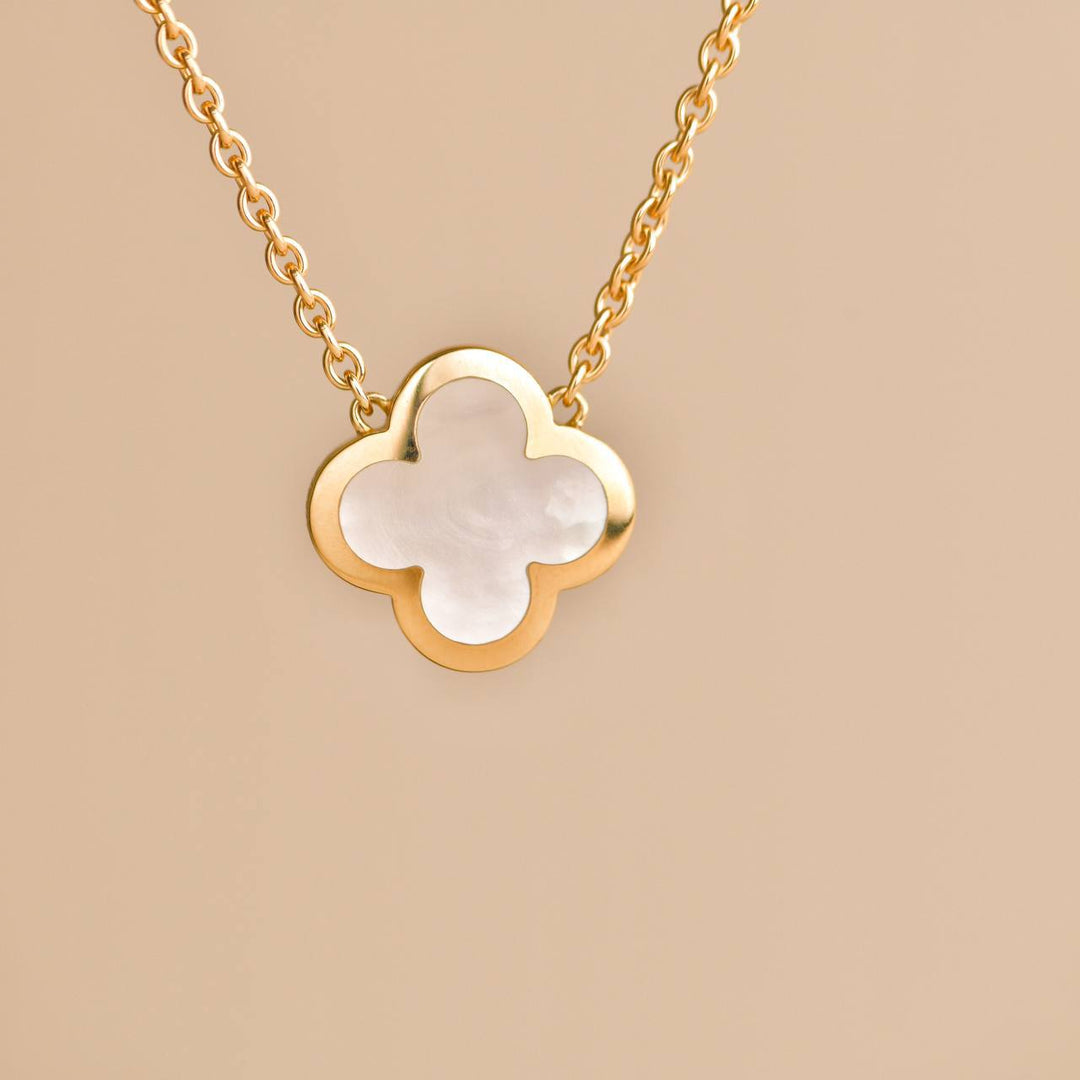 Used Van Cleef & Arpels Pure Alhambra Mother of Pearl 18K Yellow Gold Pendant Necklace