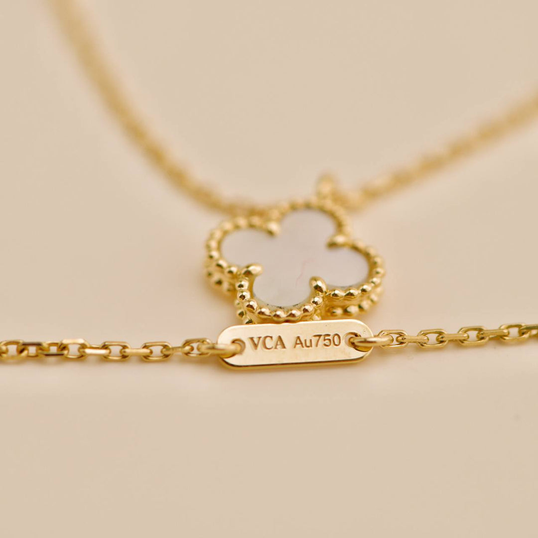 Second Hand Van Cleef Sweet Alhambra Mother of Pearl 18K Yellow Gold Pendant Necklace