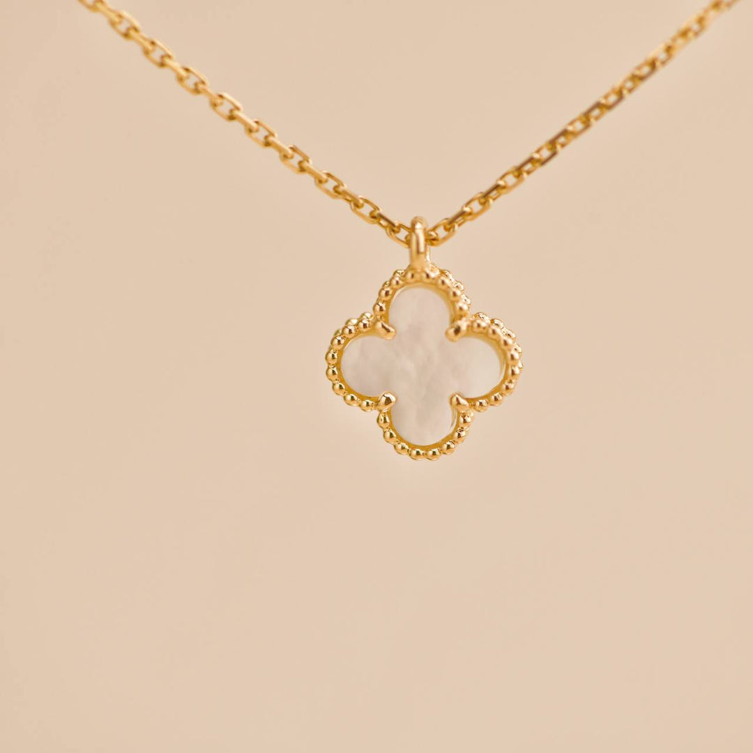 Preowned Van Cleef Sweet Alhambra Mother of Pearl 18K Yellow Gold Pendant Necklace