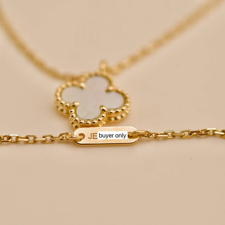 Used Van Cleef Sweet Alhambra Mother of Pearl 18K Yellow Gold Pendant Necklace