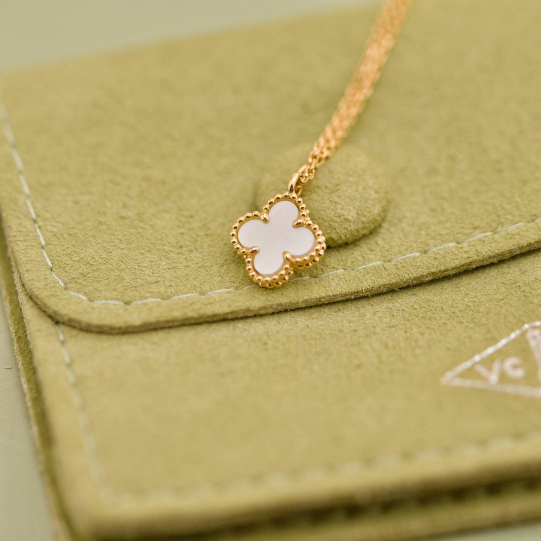 Used Van Cleef & Arpels Sweet Alhambra Mother of Pearl 18K Yellow Gold Pendant Necklace