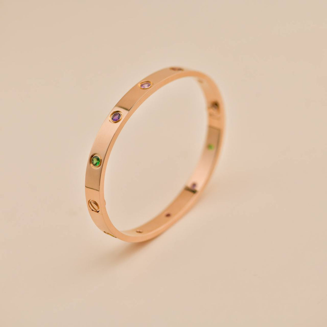 Second Hand Cartier Rainbow Multi Gem 18K Rose Gold Love Bracelet Size 17