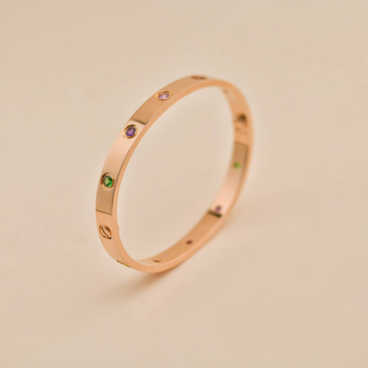 Second Hand Cartier Rainbow Multi Gem 18K Rose Gold Love Bracelet Size 17