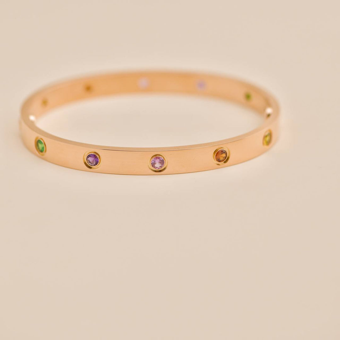 Used Cartier Rainbow Multi Gem 18K Rose Gold Love Bracelet Size 17