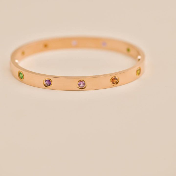 Used Cartier Rainbow Multi Gem 18K Rose Gold Love Bracelet Size 17