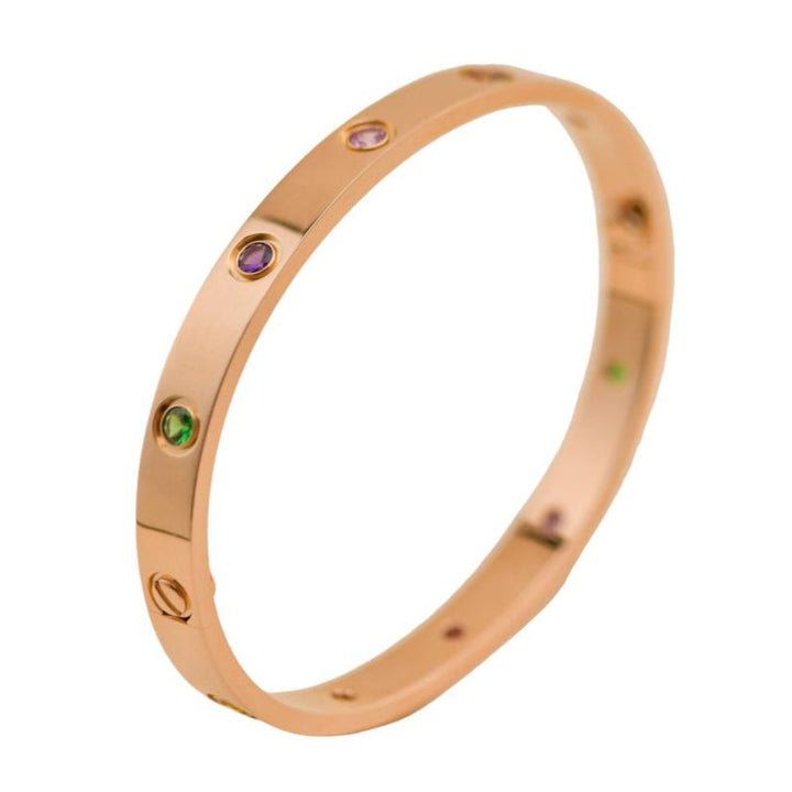 Preloved Cartier Rainbow Multi Gem 18K Rose Gold Love Bracelet Size 17