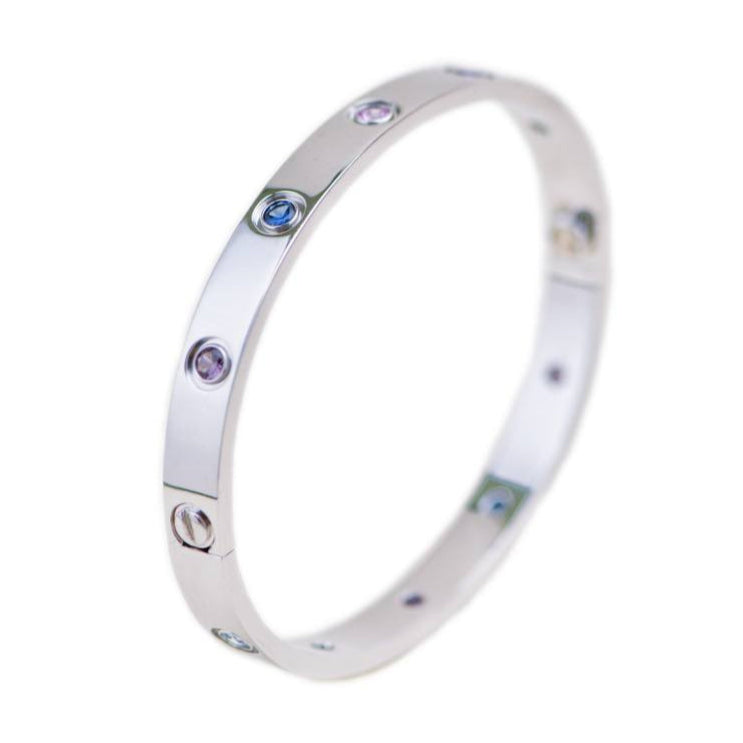 Preloved Cartier Rainbow Multi Gem 18K White Gold Love Bracelet Size 17