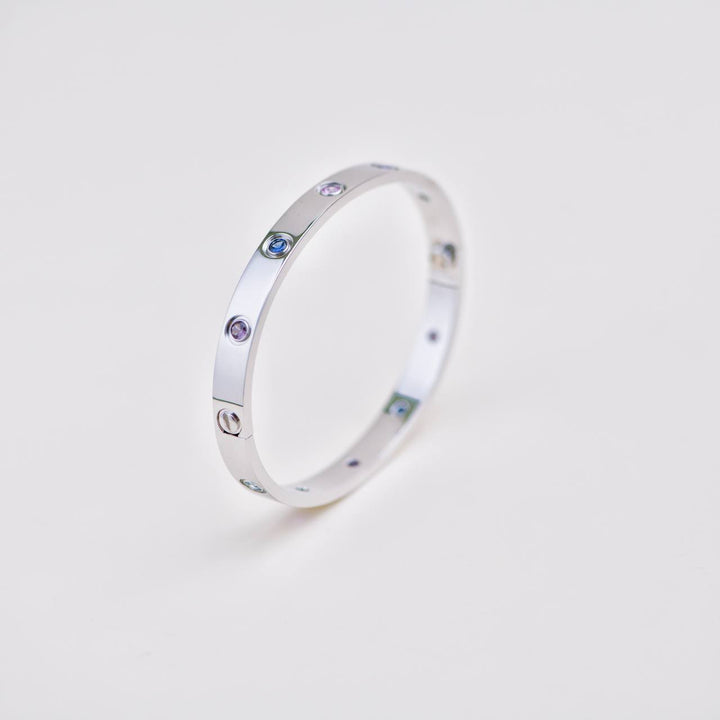 Preowned Cartier Rainbow Multi Gem 18K White Gold Love Bracelet 