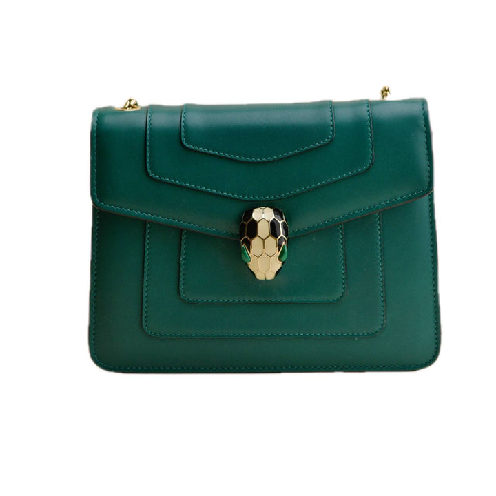 Preloved Bvlgari Serpenti Forever Emerald Green Leather Chain Medium Shoulder Bag