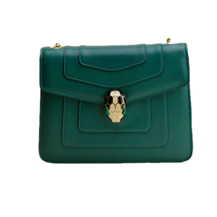 Preloved Bvlgari Serpenti Forever Emerald Green Leather Chain Medium Shoulder Bag