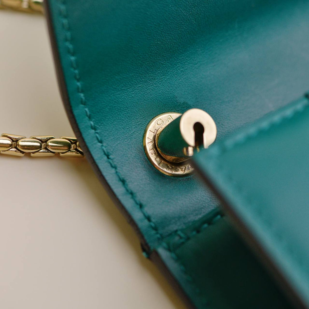 Used Bvlgari Serpenti Forever Emerald Green Leather Chain Handbag