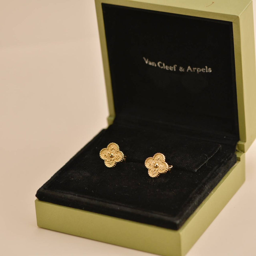 Preowned Van Cleef & Arpels Vintage Alhambra Hammered 18K Yellow Gold Earrings