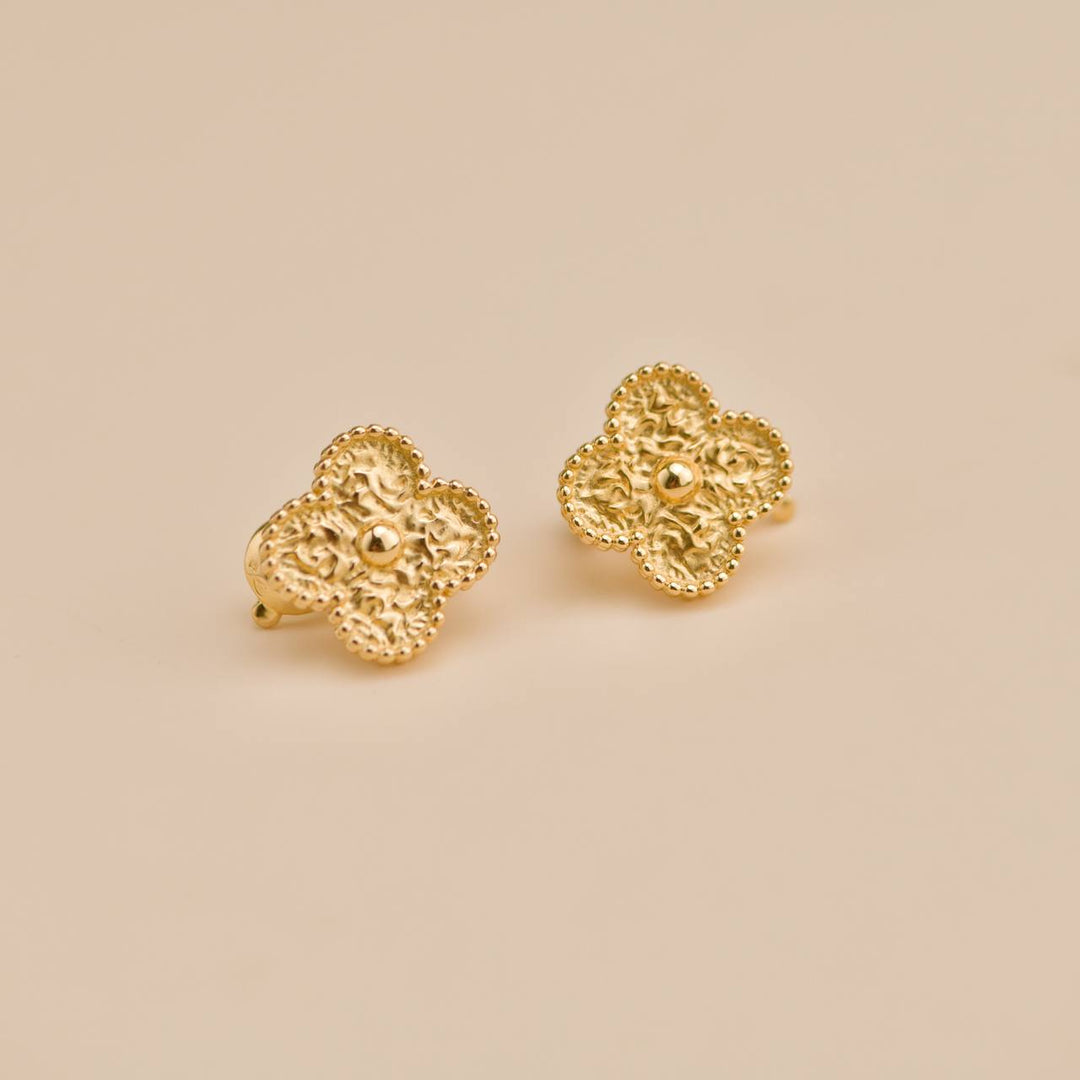 Used Van Cleef & Arpels Vintage Alhambra Hammered 18K Yellow Gold Earrings