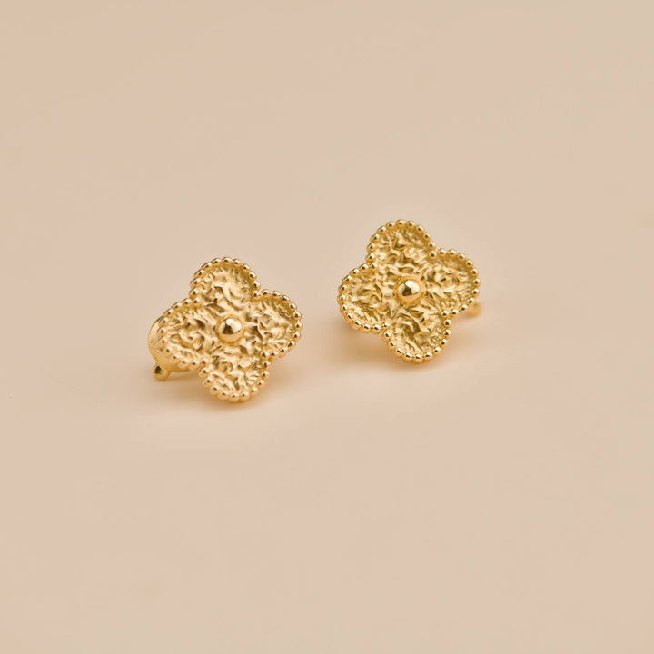 Used Van Cleef & Arpels Vintage Alhambra Hammered 18K Yellow Gold Earrings