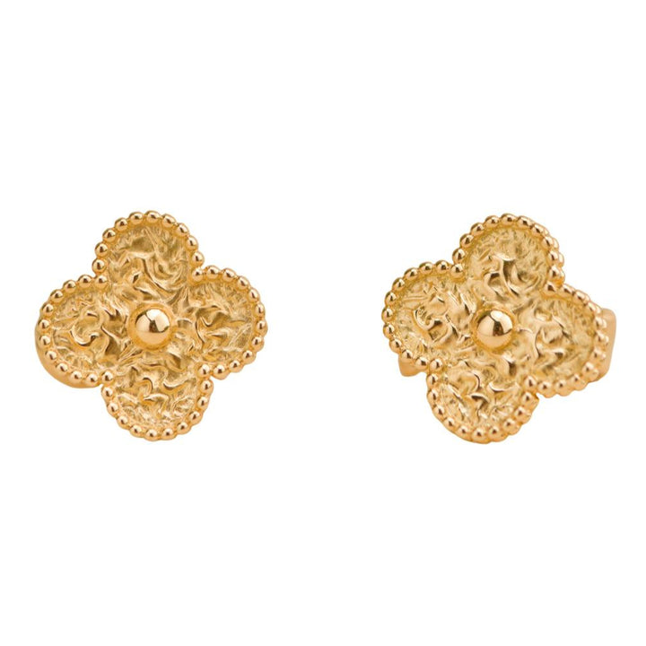 Preloved Van Cleef & Arpels Vintage Alhambra Hammered 18K Yellow Gold Earrings
