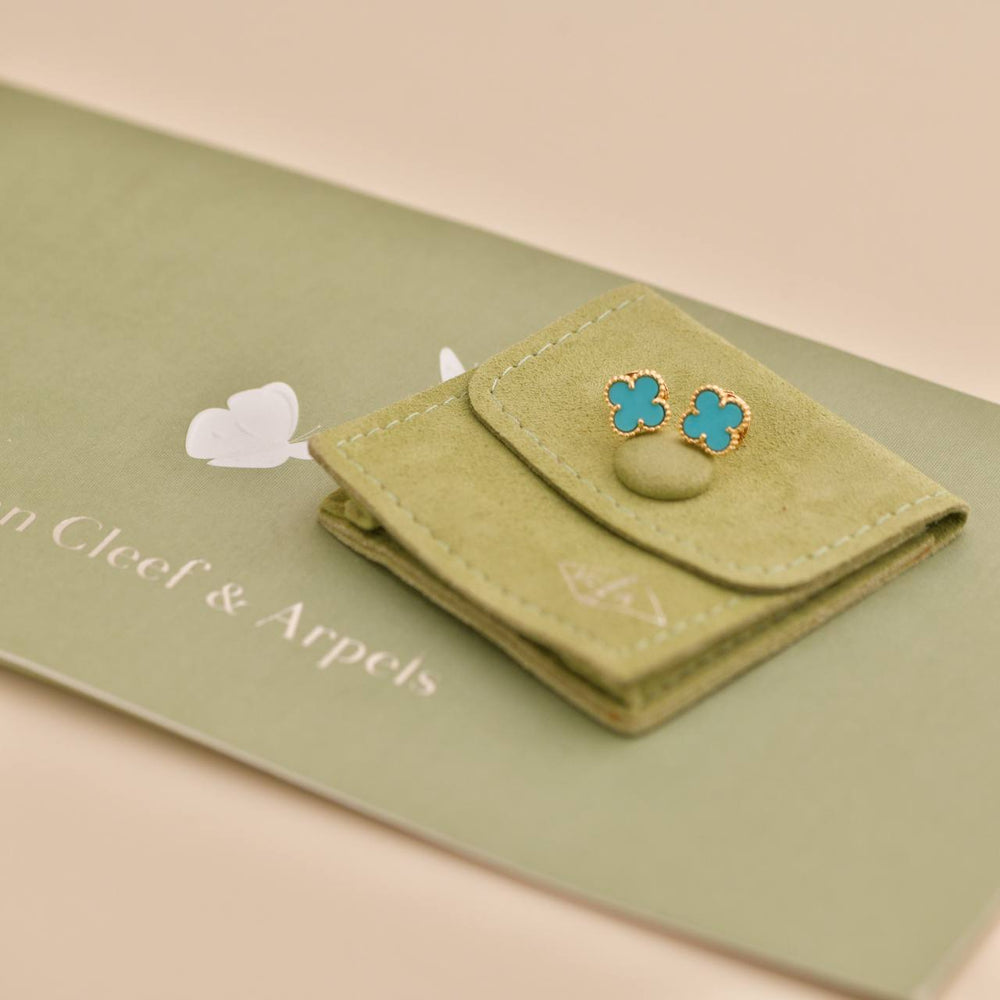 Preowned Van Cleef & Arpels Sweet Alhambra Turquoise 18K Yellow Gold Earrings