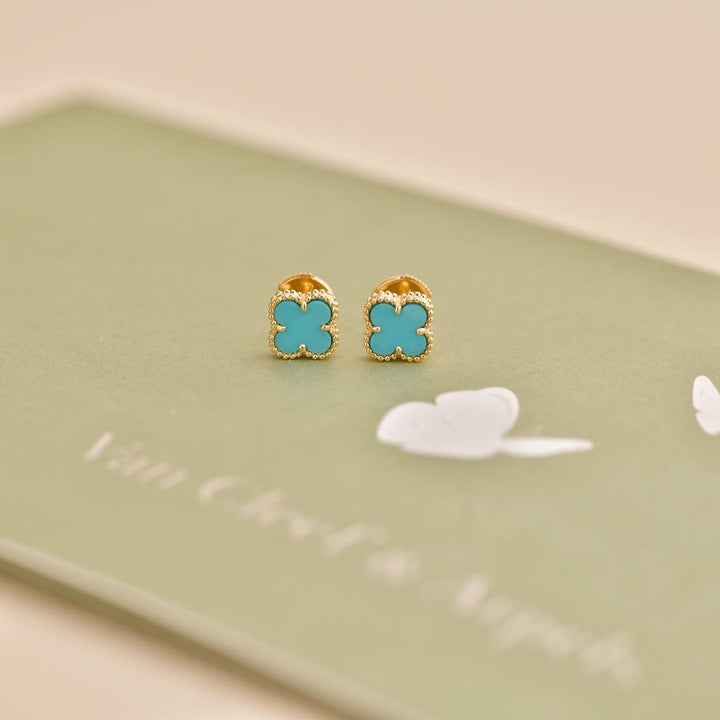 Second Hand Van Cleef & Arpels Sweet Alhambra Turquoise 18K Yellow Gold Earrings