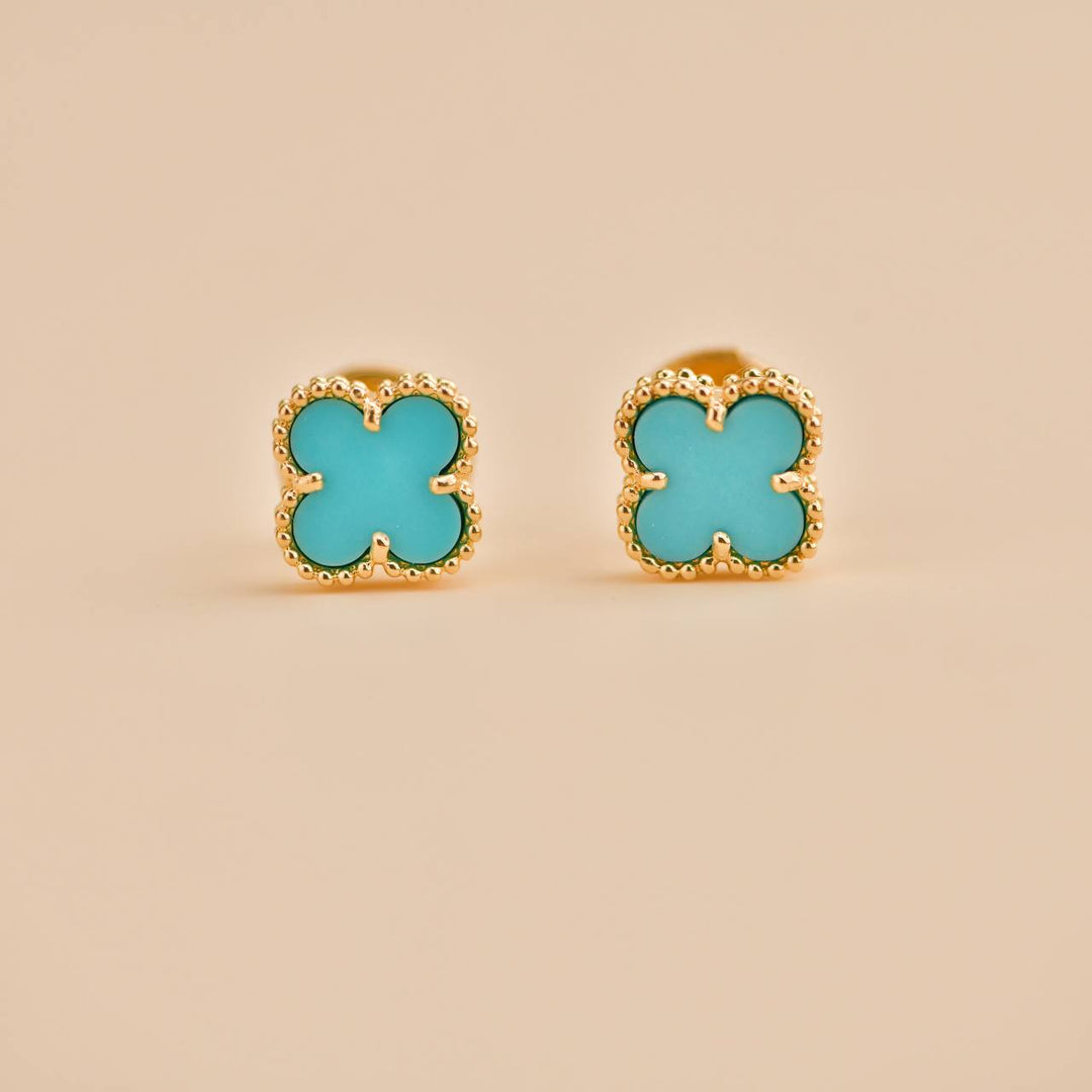 Preloved Van Cleef Sweet Alhambra Turquoise 18K Yellow Gold Earrings