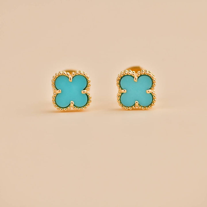 Preloved Van Cleef Sweet Alhambra Turquoise 18K Yellow Gold Earrings