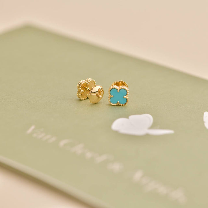 Used Van Cleef & Arpels Sweet Alhambra Turquoise 18K Yellow Gold Earrings