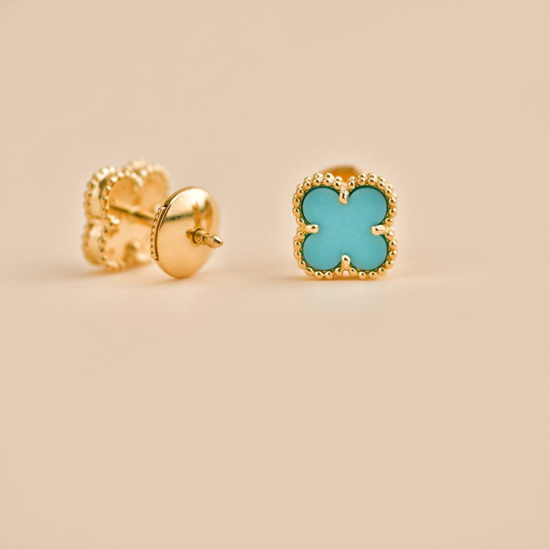 Second Hand Van Cleef Sweet Alhambra Turquoise 18K Yellow Gold Earrings