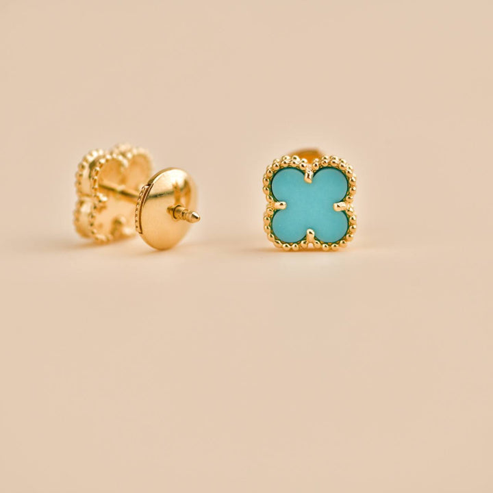 Second Hand Van Cleef Sweet Alhambra Turquoise 18K Yellow Gold Earrings