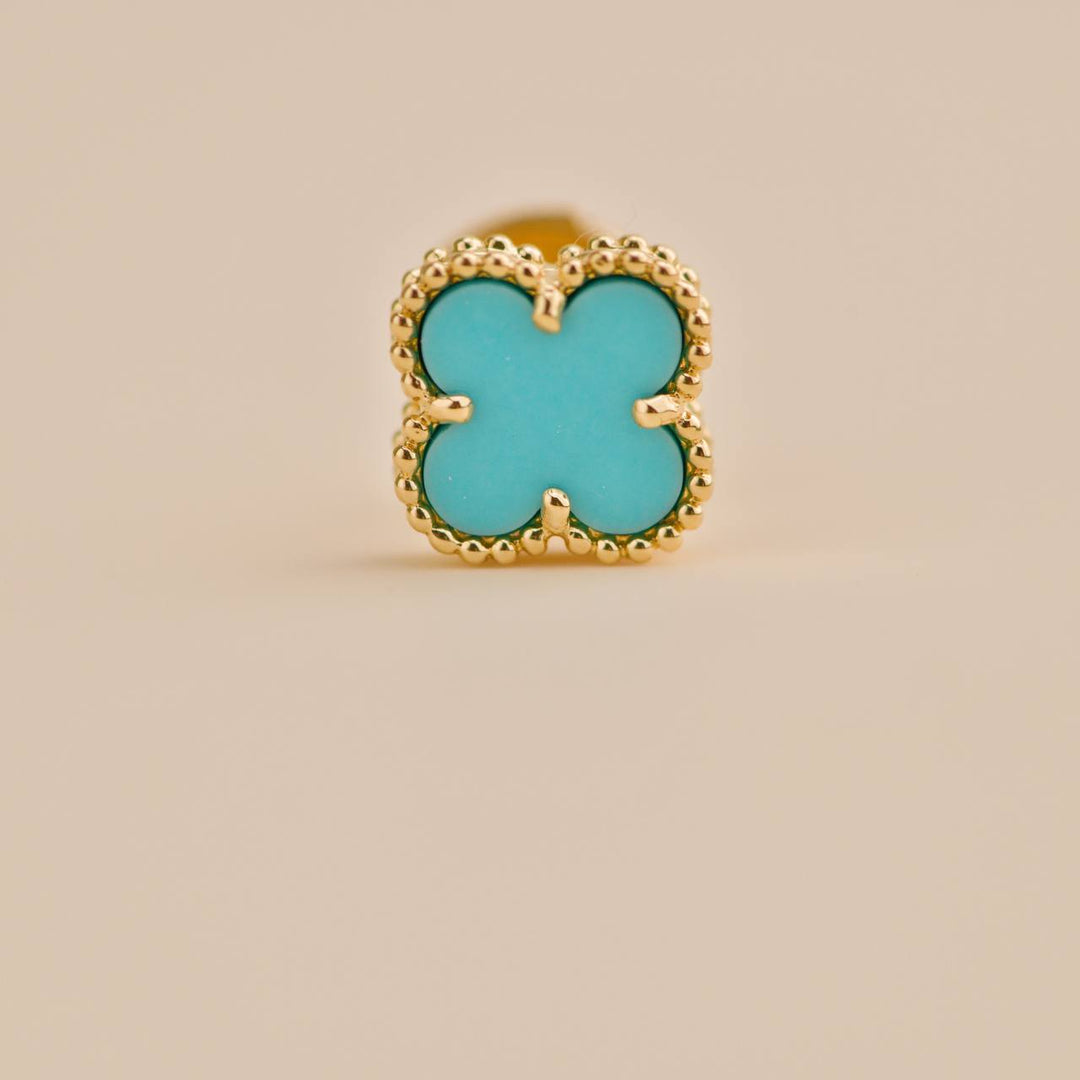 Preowned Van Cleef Sweet Alhambra Turquoise 18K Yellow Gold Earrings