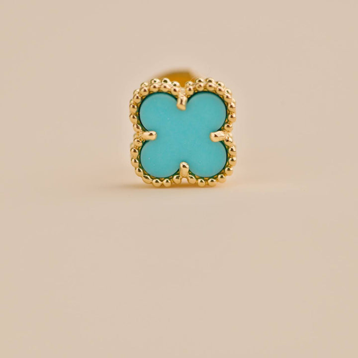 Preowned Van Cleef Sweet Alhambra Turquoise 18K Yellow Gold Earrings