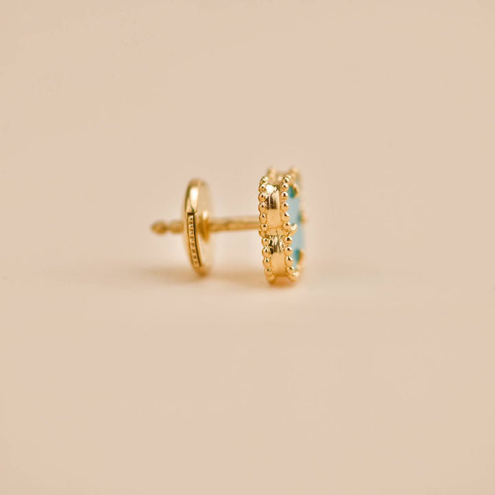 Used Van Cleef Sweet Alhambra Turquoise 18K Yellow Gold Earrings