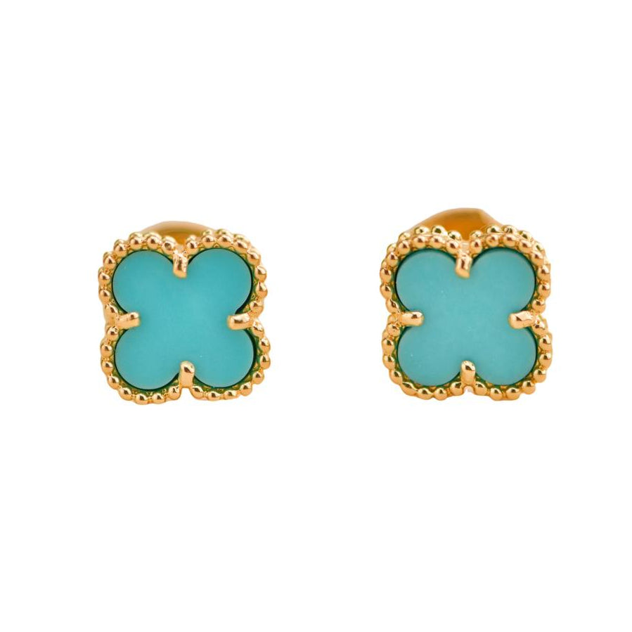 Preloved Van Cleef & Arpels Sweet Alhambra Turquoise 18K Yellow Gold Earrings