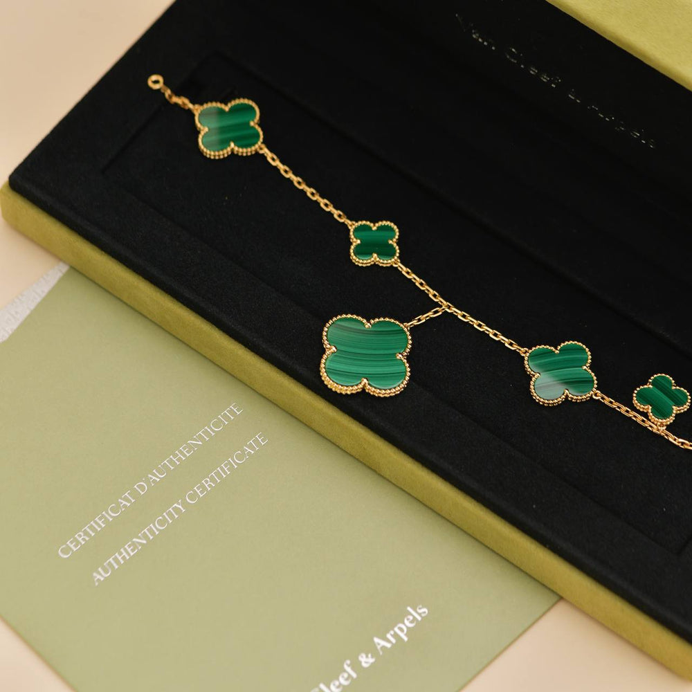 Preowned Van Cleef & Arpels Magic Alhambra Malachite 18K Yellow Gold Bracelet 