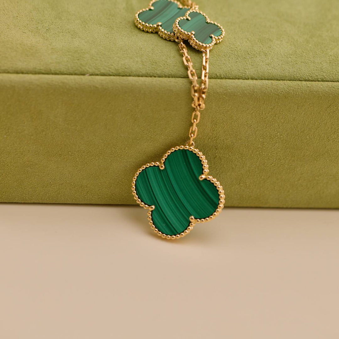 Used Van Cleef & Arpels Magic Alhambra Malachite 18K Yellow Gold Bracelet 