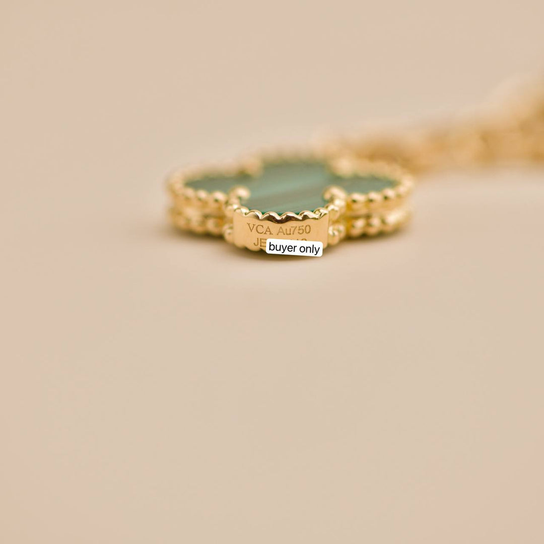 Preloved Van Cleef Magic Alhambra Malachite 18K Yellow Gold Bracelet 