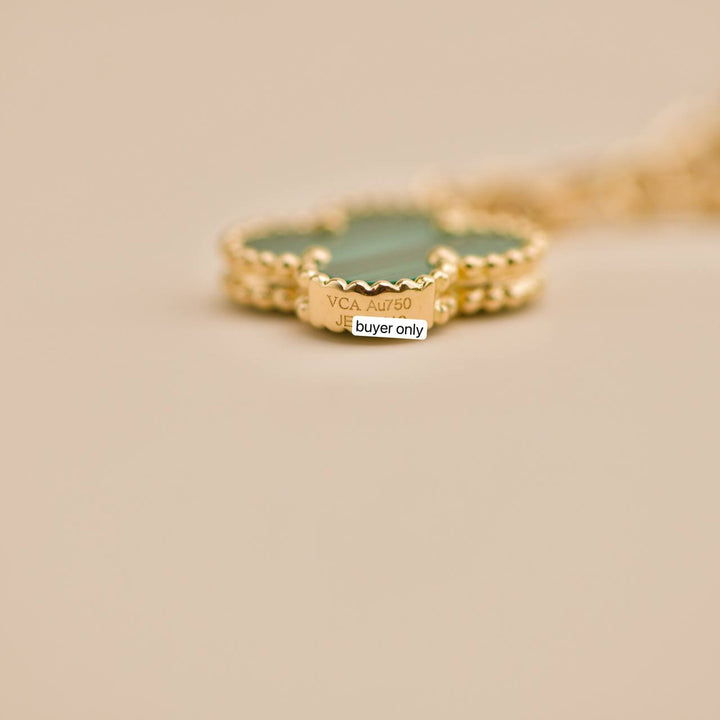 Preloved Van Cleef Magic Alhambra Malachite 18K Yellow Gold Bracelet 