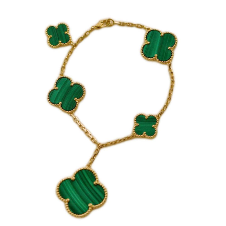 Preloved Van Cleef & Arpels Magic Alhambra Malachite 18K Yellow Gold Bracelet 