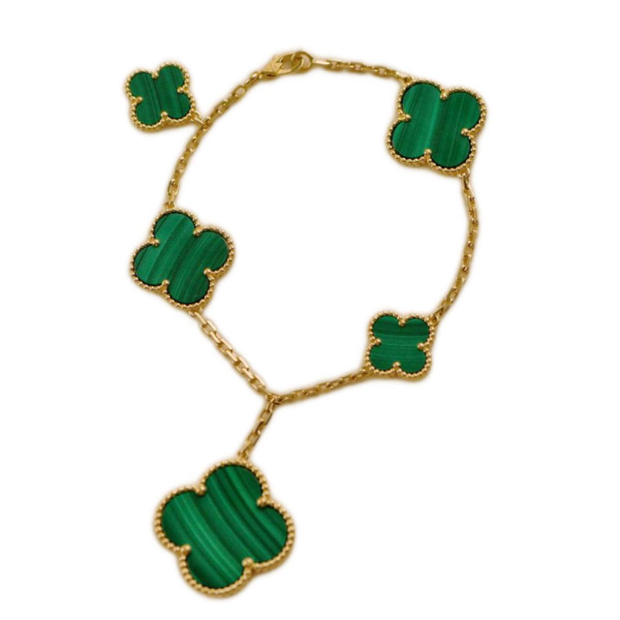 Preloved Van Cleef & Arpels Magic Alhambra Malachite 18K Yellow Gold Bracelet 