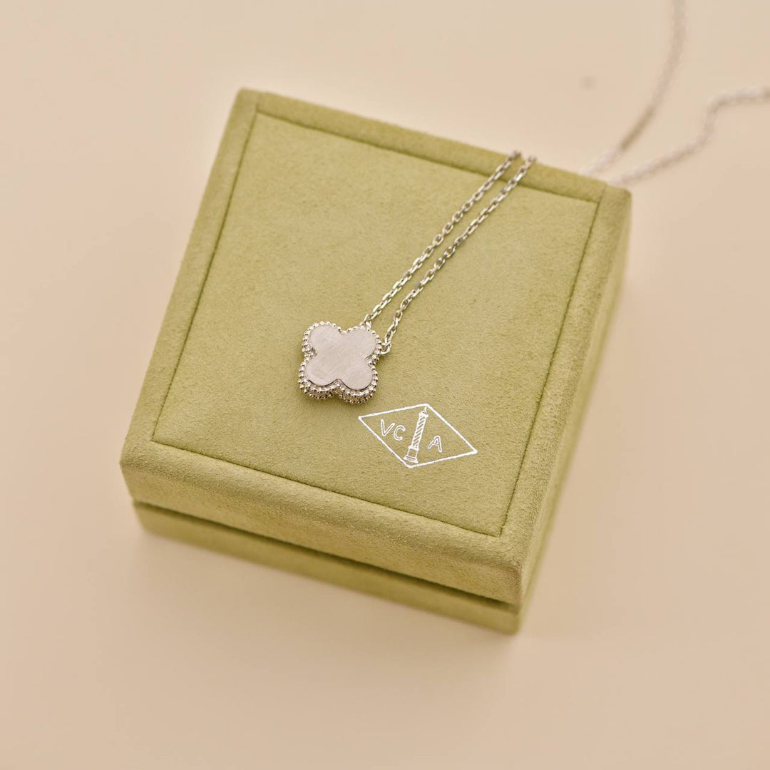 Second Hand Van Cleef Vintage Alhambra Diamond Guilloché 18K Rose White Gold 2024 Holiday Necklace