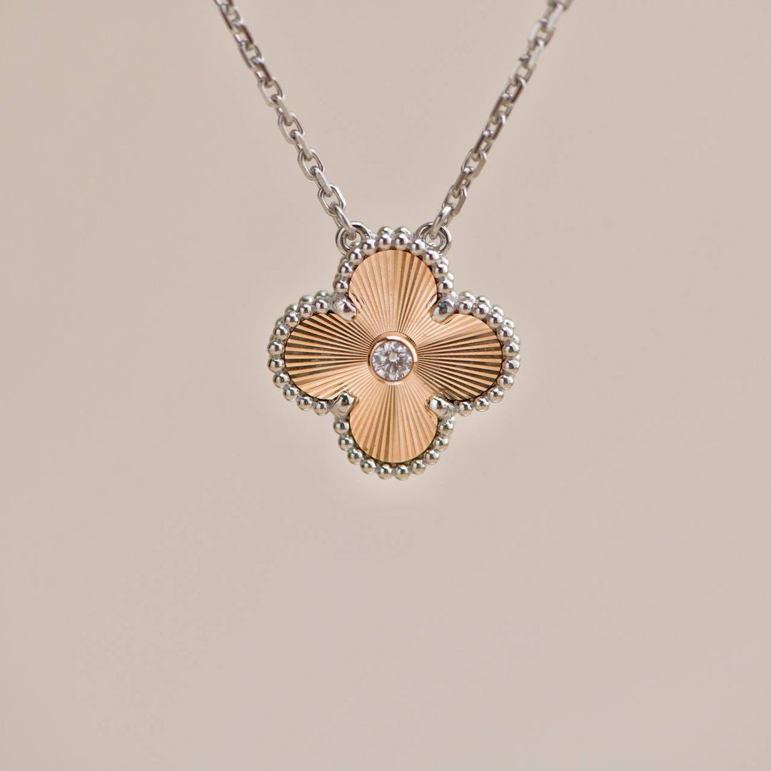 Used VCA Vintage Alhambra Diamond Guilloché 18K Rose White Gold 2024 Holiday Necklace