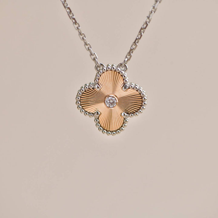 Used VCA Vintage Alhambra Diamond Guilloché 18K Rose White Gold 2024 Holiday Necklace