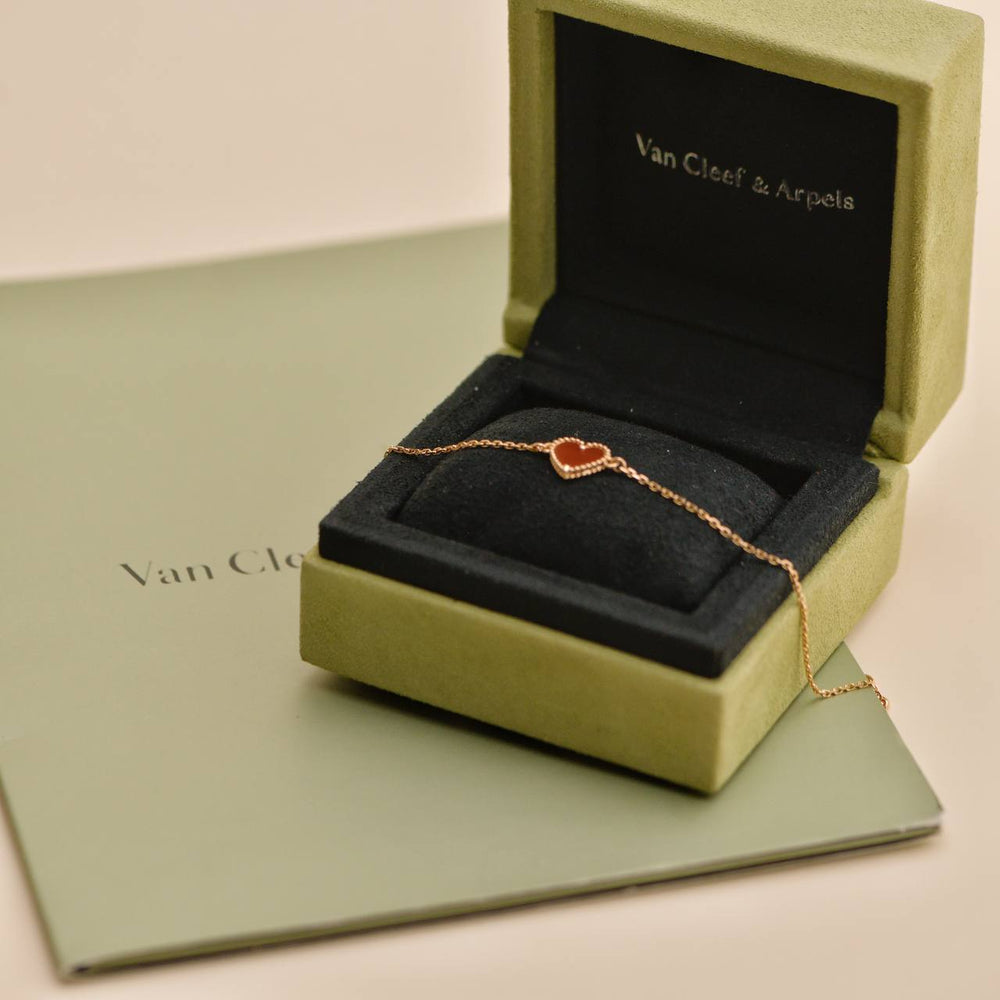 Preowned Van Cleef & Arpels Sweet Alhambra Carnelian 18K Rose Gold Bracelet 