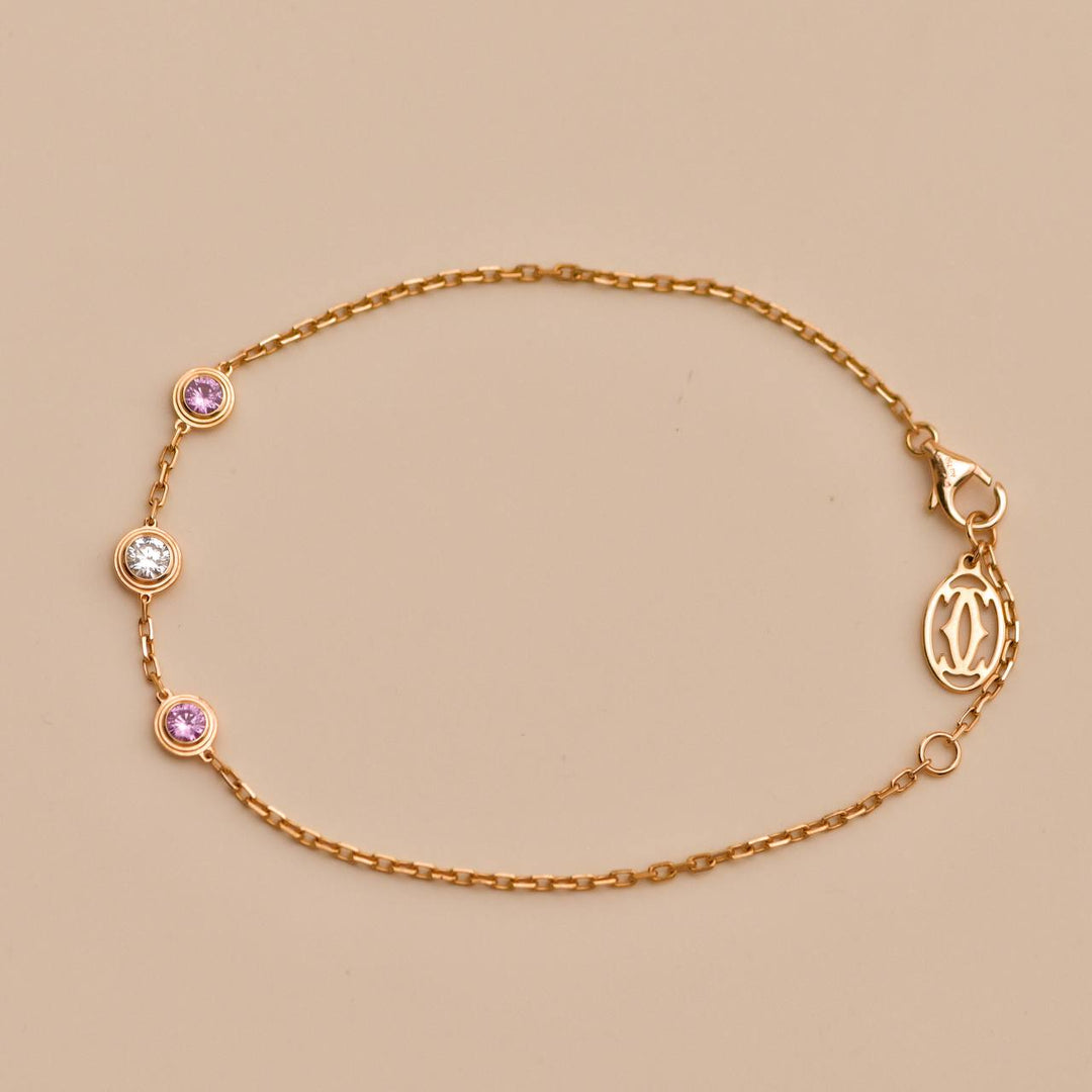 Preloved Cartier Légers Pink Sapphire Diamond 18k Gold Bracelet