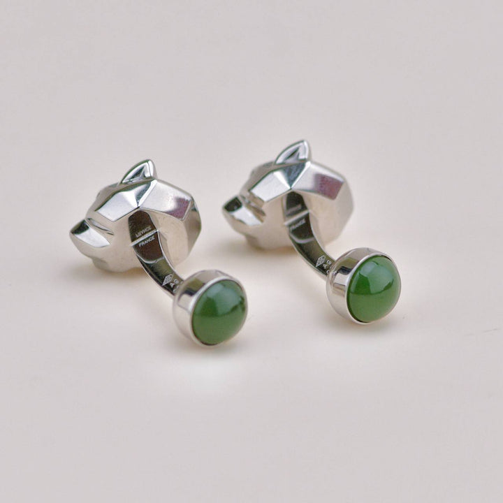 Second Hand Cartier Panthère Jade Lacquer Sterling Silver Cufflinks