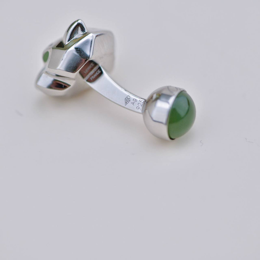 Used Cartier Panthère Jade Lacquer Sterling Silver Cufflinks