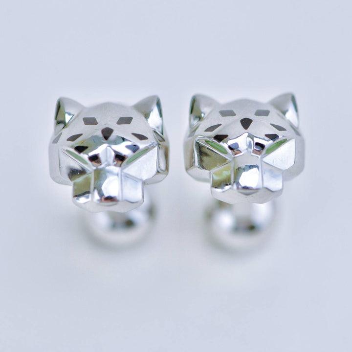Used Cartier Panthère Green Jade Lacquer Sterling Silver Cufflinks