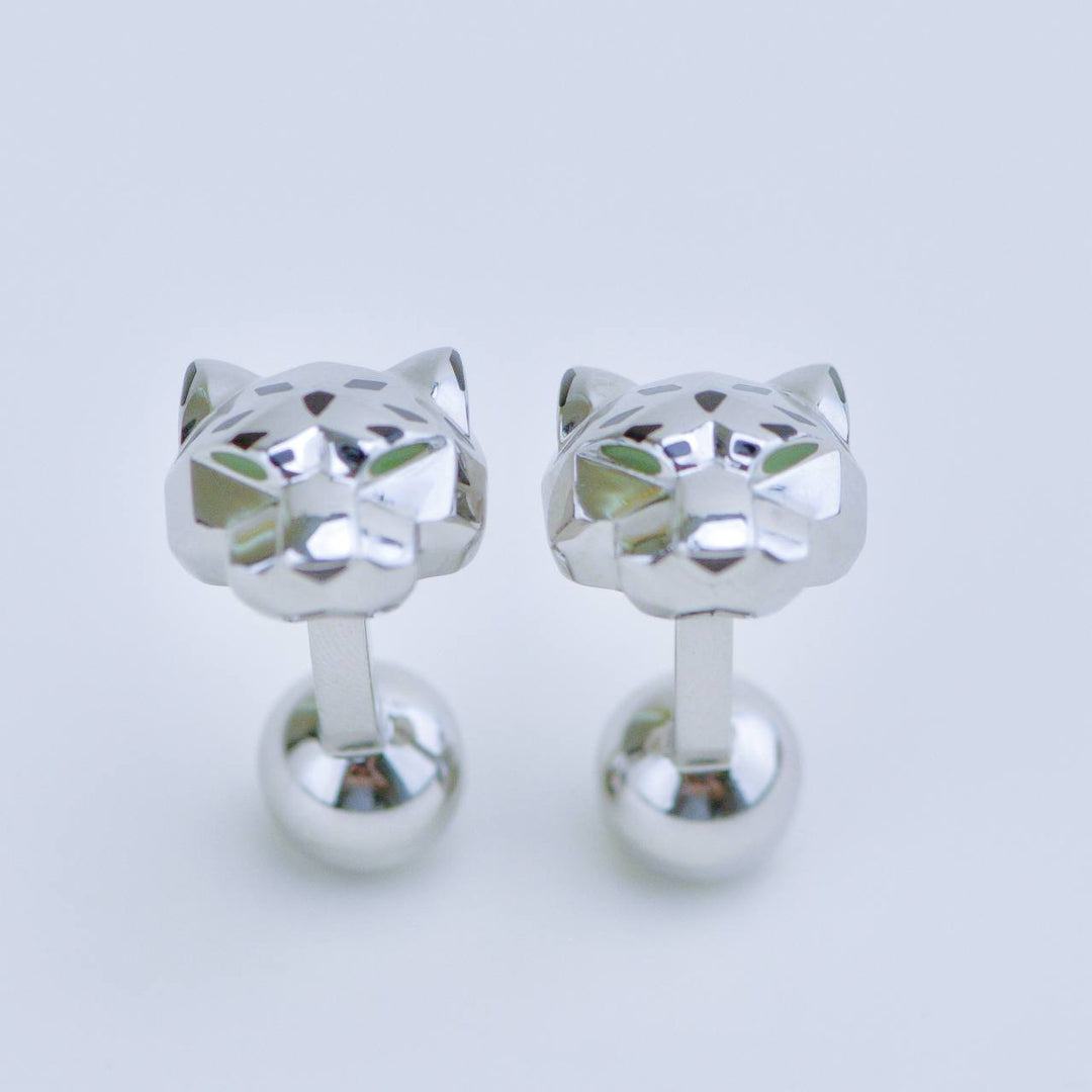 Second Hand Cartier Panthère Green Jade Lacquer Sterling Silver Cufflinks
