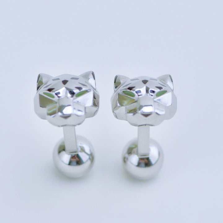 Second Hand Cartier Panthère Green Jade Lacquer Sterling Silver Cufflinks