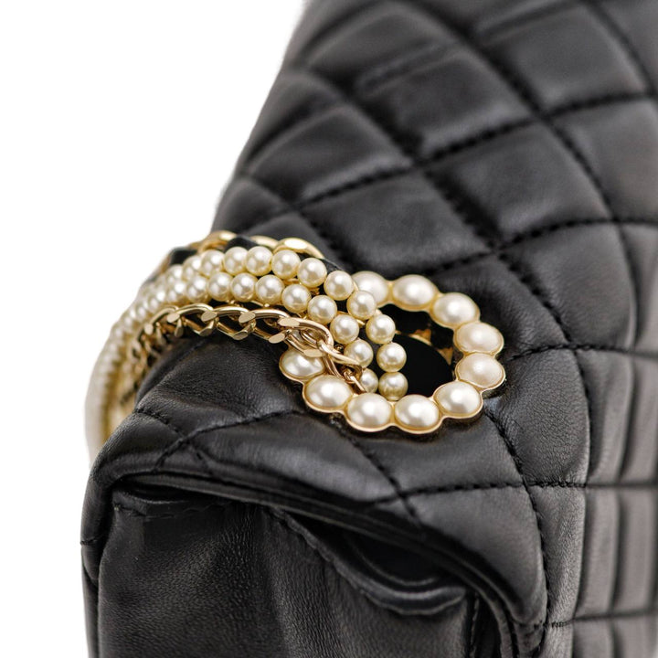 Used Chanel Westminster Faux Pearl Chain Shoulder Bag Leather Black